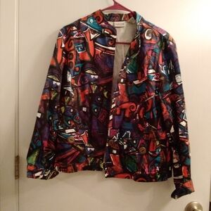 CHicos jacket Bold colors 90s Sz 1 Peplum Mandarin collar Pockets Struct…